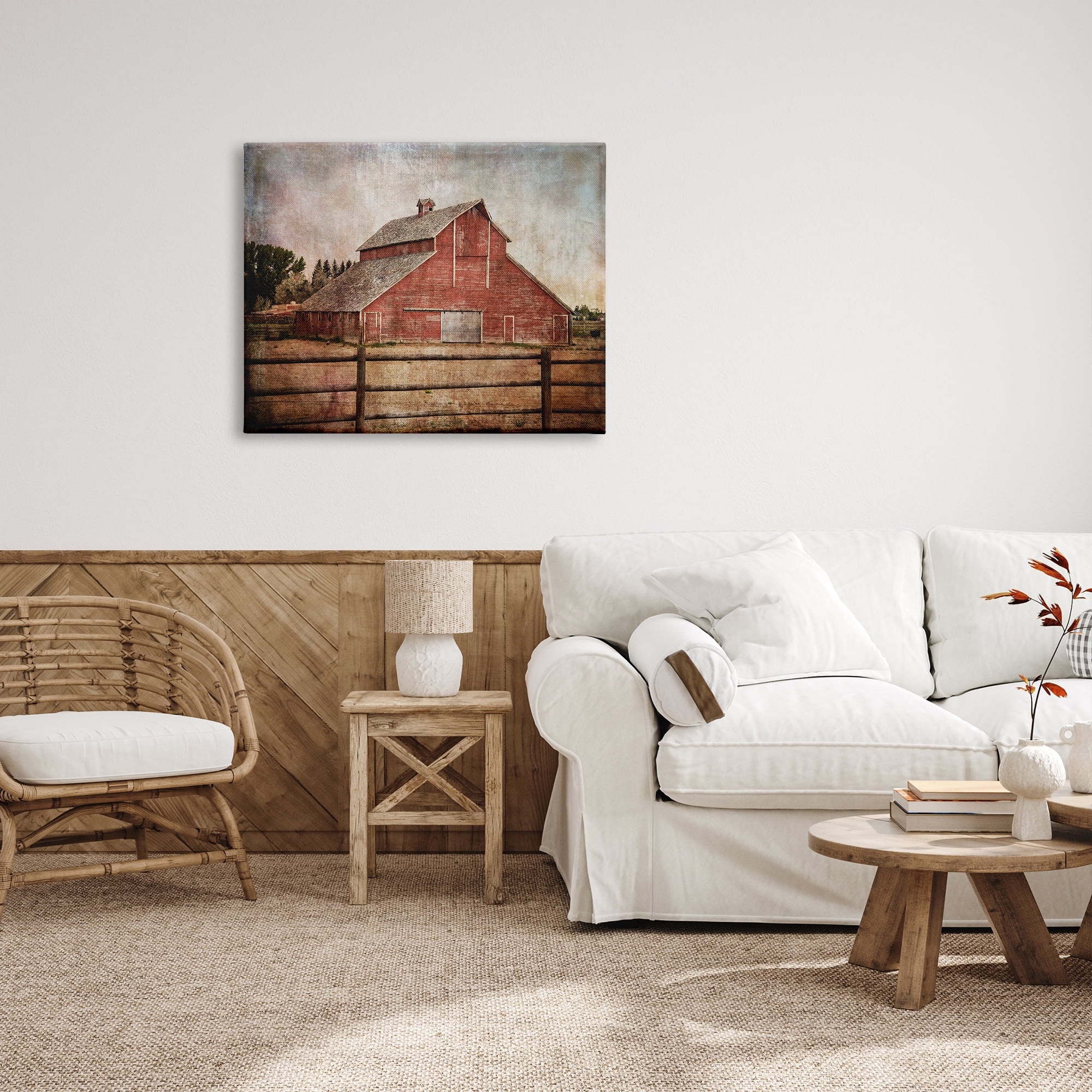Stupell Industries Vintage Rustic Barn Landscape Painting Gallery Wrapped Canvas Art Print Wall Art, 40 x 30