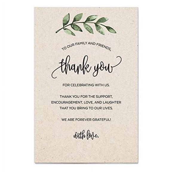 321Done Thank You Table Place Setting Cards (Set of 50) Greenery Placecards 4x6 Wedding, Party, Retirement, Graduation, Birthday, Shower, Baby, Bridal - Made in USA - Rustic Kraft Tan Green Leaves