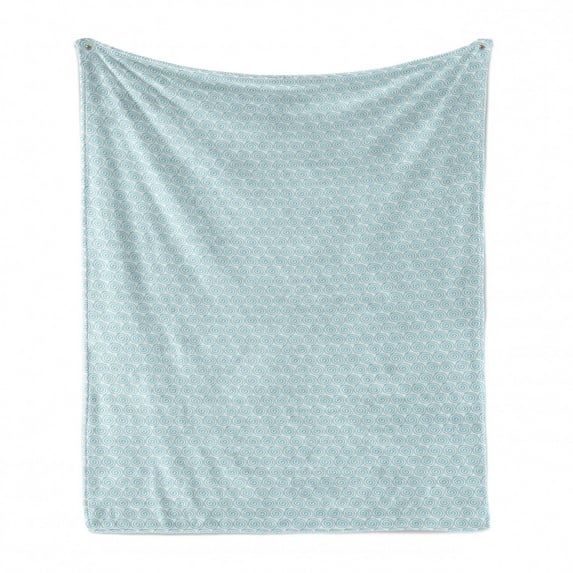 Vintage Blue Soft Flannel Fleece Blanket, Simplistic Pattern of Juxtaposed Small Spirals Shabby Pastel Colored, Cozy Plush for Indoor and Outdoor Use, 50" x 60", Baby Blue and White, by Ambesonne
