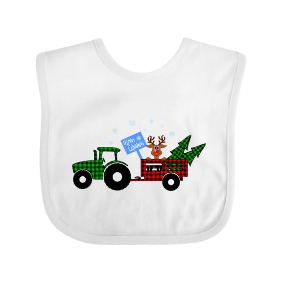 Inktastic Plaid Christmas Tractor With Cute Reindeer Boys or Girls Baby Bib