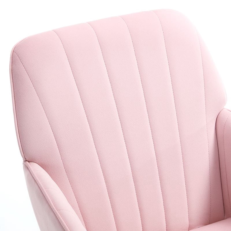 Velvet Adjustable Office Chair - Baby Pink Ergonomic Swivel Chair with Memory Foam Cushion & Lumbar Support - Ideal for Home Office & Bedroom Seating