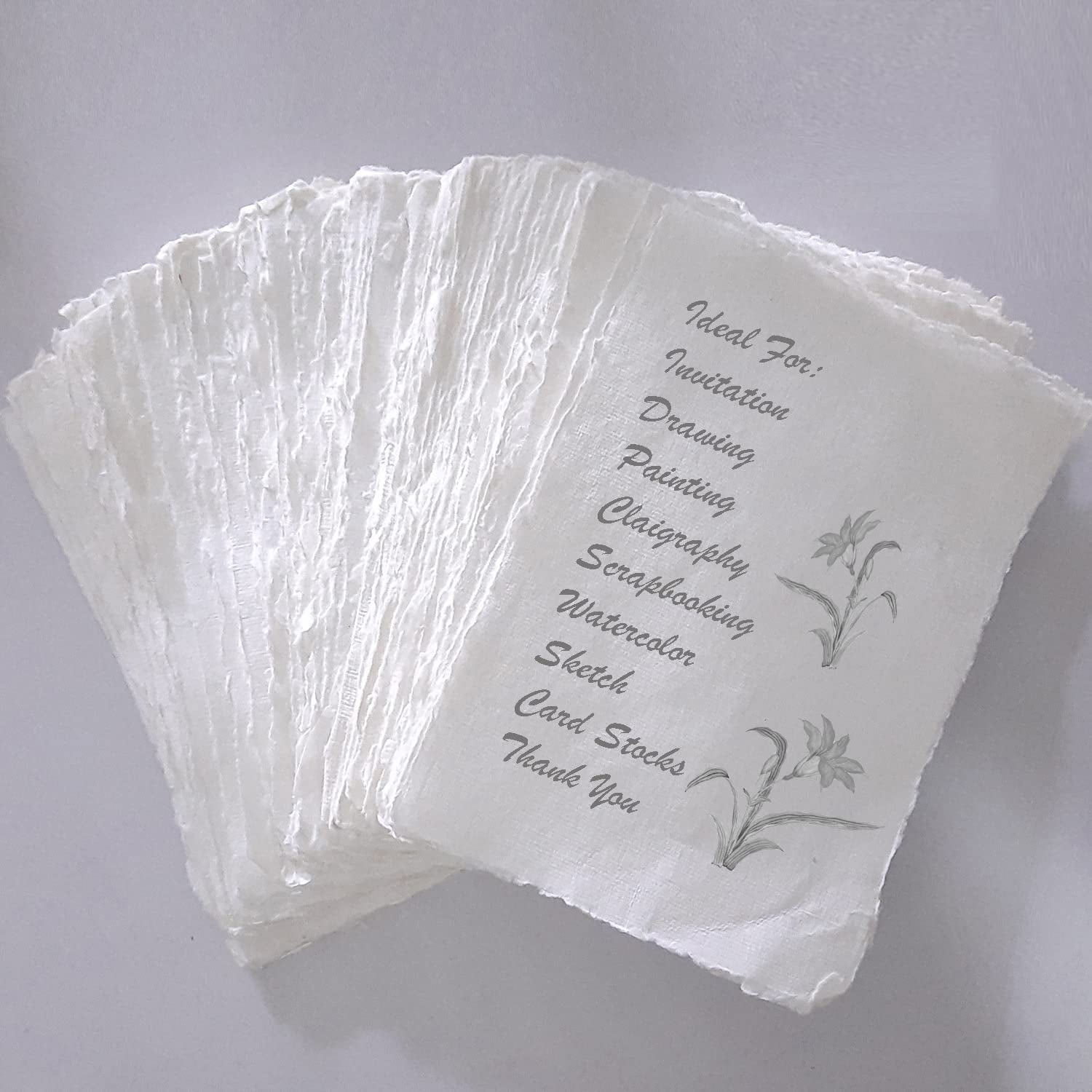 Deckle Papers® Multipurpose Handmade Deckle Edged Cotton Paper Sheets For Calligraphy, Scrapbooking, Mixed Media, Origami, Watercolor, Drawing, Painting Etc- Size-7x9 (Pack of 50 Sheets) Ivory White