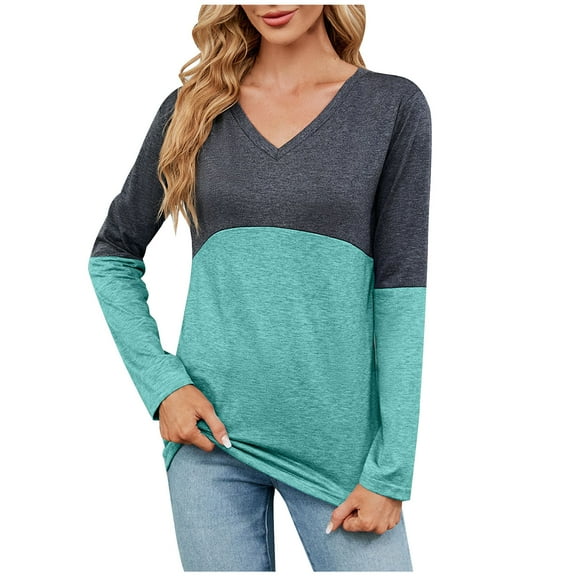 Trendy Tops for Women 2024 Work Clearance Tops for Women Long Sleeve Summer V Neck Casual Tops Regular Blouse Tops