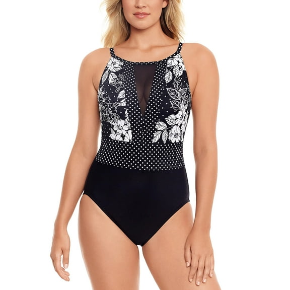Swim Solutions NEW FLOWER SPOT High-Neck One-Piece Swimsuit, US 10