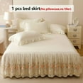 thumbnail image 2 of 1pc White Solid Color Light Beige-Friendly Bed Skirt with Floral Pattern & Ruffled Lace Trim - Breathable Anti-Wrinkle Cover, Detachable Multi-Layer, 2 of 10