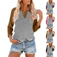 thumbnail image 2 of PUMISAS Button Down Shirts For Womens 3/4 Sleeve Henley T-Shirts V-Neck Buttons Tops Solid Color Fall Tunic Blouses Loose Color Block Pullover Sweatshirt, 2 of 9