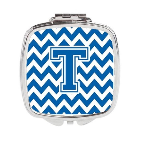 Carolines Treasures  Letter T Chevron Blue & White Compact Mirror - Blue & White - 3in. H x 0.3in. W x 2.75in. L - 0.15 lbs