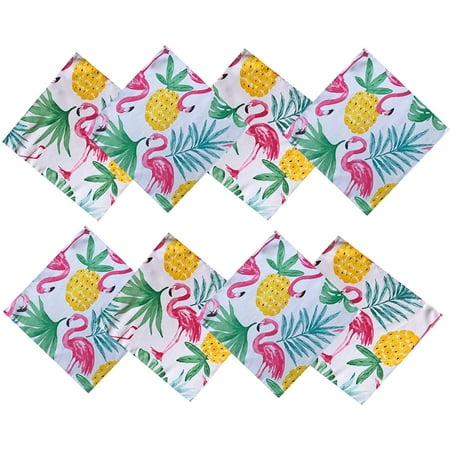 

Newbridge Kitschy Boca Flamingo Indoor/Outdoor Fabric Napkins - Tropical Pineapple and Palms Soil Resistant Water Repellent Fabric Napkins Set of 8 Napkins