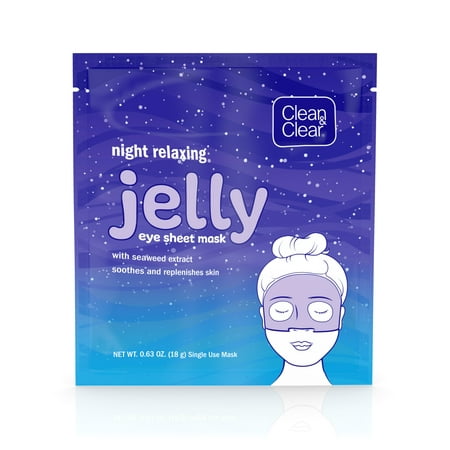 (4 masks) Clean & Clear Night Relaxing Jelly Eye Sheet Face Mask, 0.63 Oz, 1 (Best Drugstore Eye Mask)