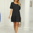 thumbnail image 4 of Defitshape Women's Short Sleeve Dresses Summer Sundress Short Puff Sleeve Cute Ruched Fitted Holiday Dress Black X-Large, 4 of 4