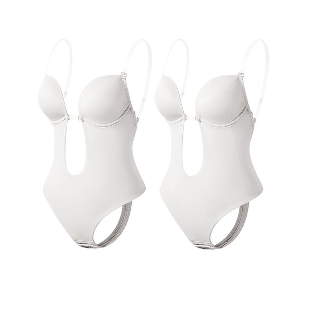 SHAPERIN Women's Backless Bodysuits U Plunge Seamless Thong Full