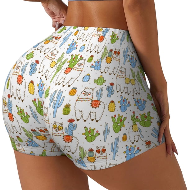 Balery Cactus Plants Pantalones cortos de entrenamiento estampados para mujer, sin costuras, ajustados, para gimnasio, yoga, correr, deportes, ejercicio activo, fitness.-X-Large