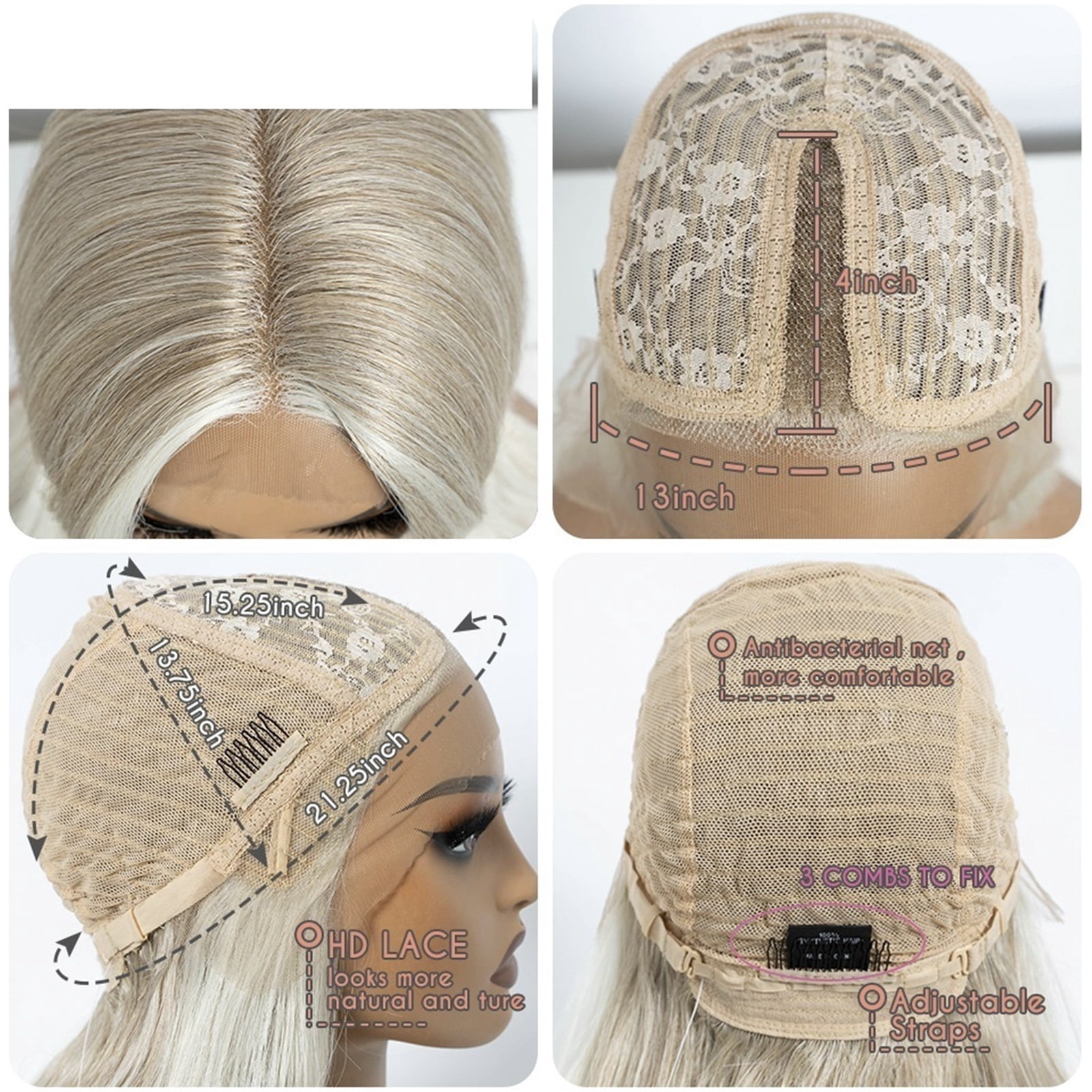 14 Inch Synthetic Lace Front Wigs Straight Bangs Ombre Blonde Wig for Women