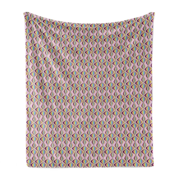 Abstract Soft Flannel Fleece Throw Blanket, Digitally Generated Colorful Ogee Pattern Inspired Concept in Energetic Tones, Cozy Plush for Indoor and Outdoor Use, 70" x 90", Multicolor, by Ambesonne