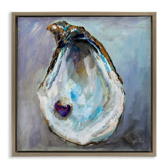 Stupell Industries Oyster Shell with Pearl Animals & Insects Painting Brown Floater Framed Canvas Art Print Wall Art, 18 x 18