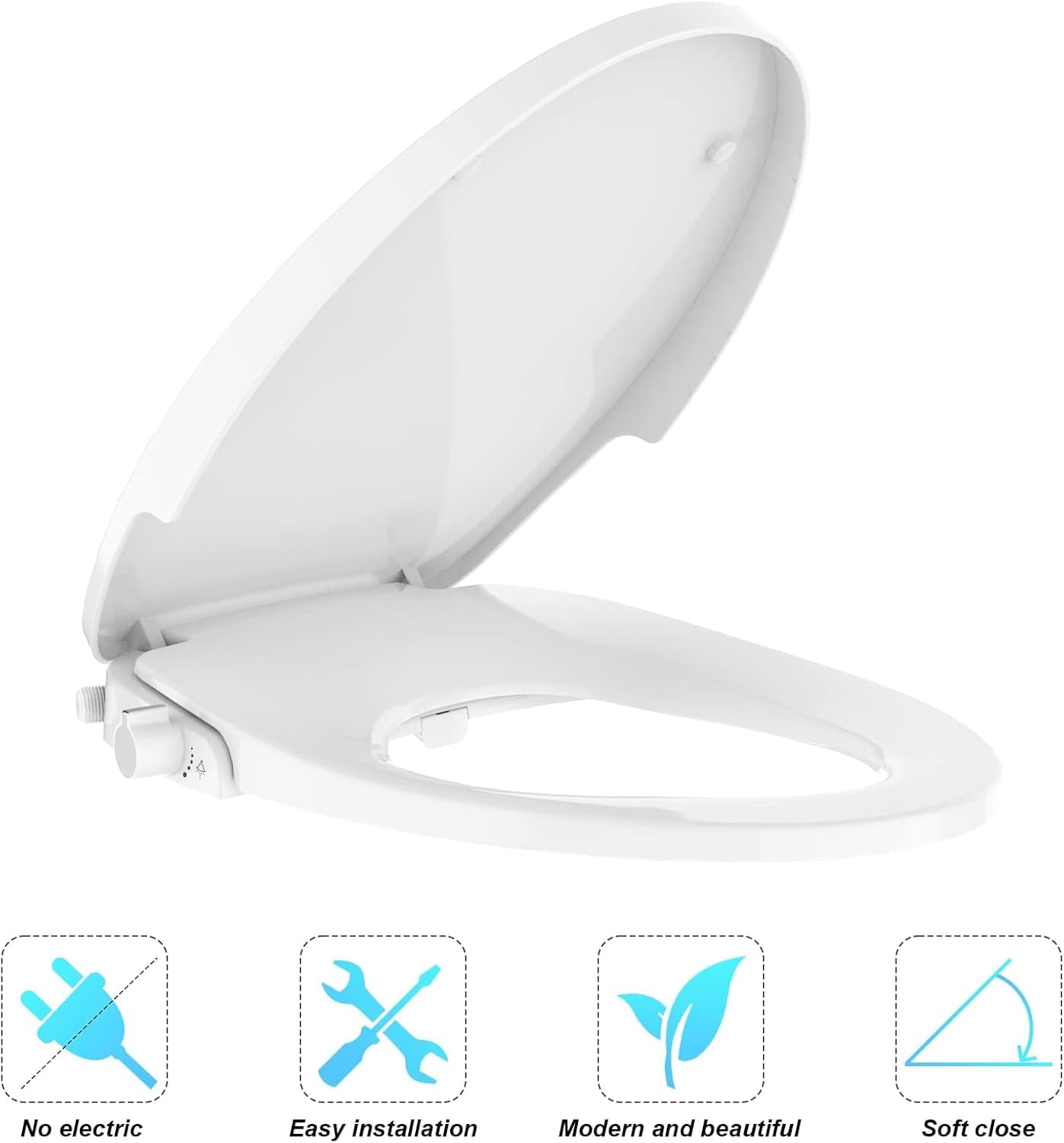 17" Bidet Toilet Seat Elongated, Non-Electric Bidet, Self Cleaning Dual Nozzles, Adjustable Spray Pressure and Position, Non-Electric Bidet Toilet Seat with Quiet-Close, Easy Installation