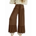 thumbnail image 3 of Pantalones Palazzo Holgados de Playa con Cintura Alta Elástica, Dobladillo con Volantes y Pierna para Mujer Color Café M, 3 of 7