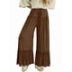 thumbnail image 3 of Pantalones Palazzo Holgados de Playa con Cintura Alta Elástica, Dobladillo con Volantes y Pierna para Mujer Color Café XS, 3 of 7