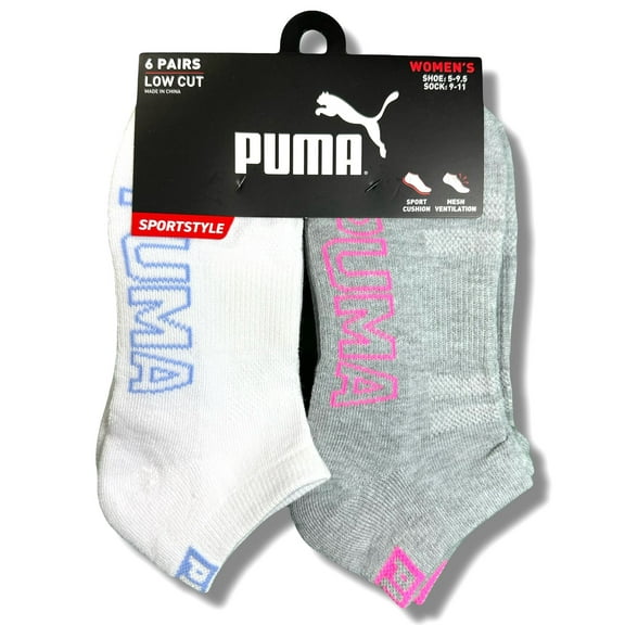 PUMA SOCKS WOMEN'S - LOW CUT 253 - SLATE WHITE GREY - SHOE SZ 5-9.5 -PACK 6