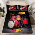 thumbnail image 2 of jejeloiu Oil Painting Drum Kit Twin Sheet Sets,Rock Music Instrument Bedding For Boys Kids 3-Piece, 2 of 7