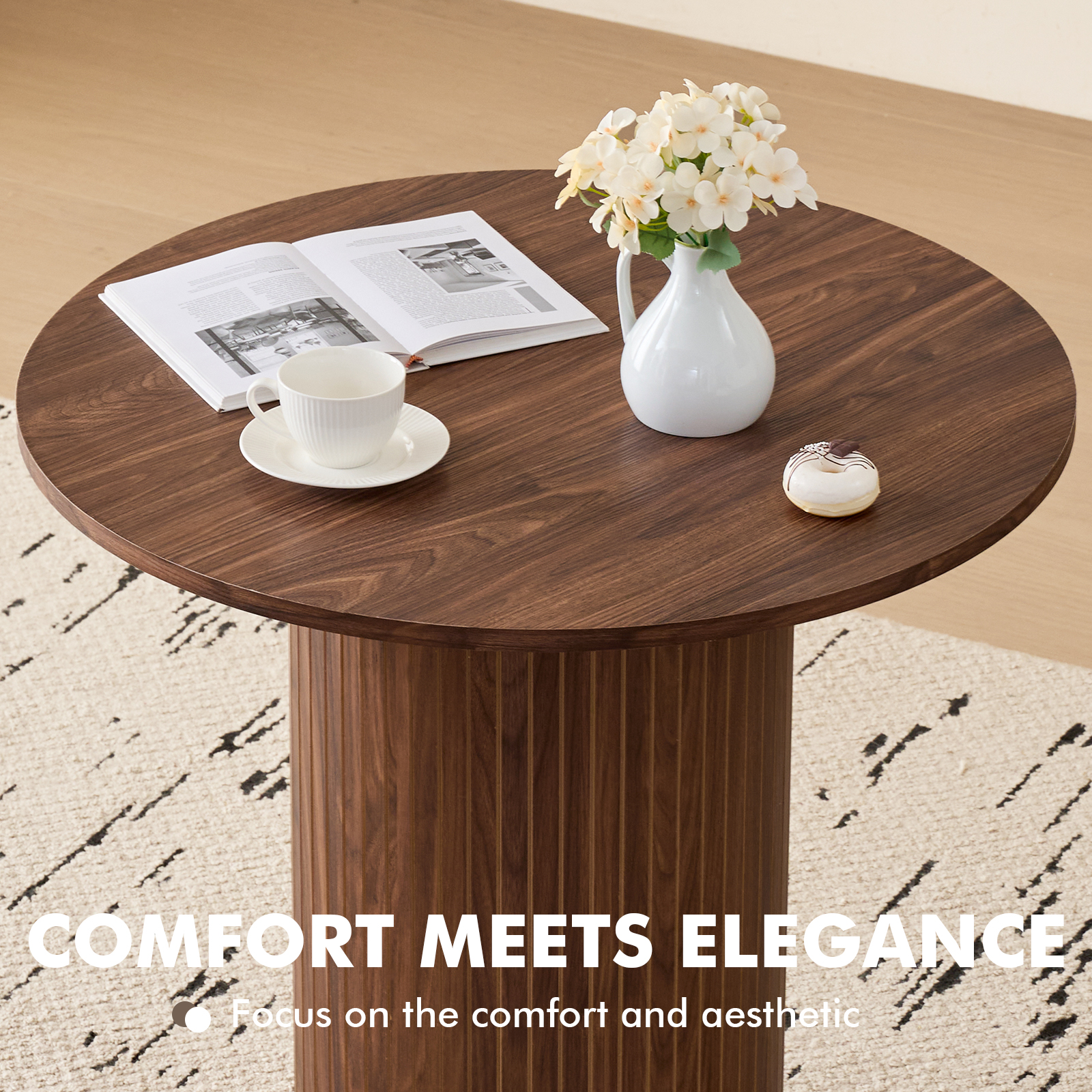 35.5" Round Dining Table for 2, Modern Small Pedestal Kitchen Table, Space Saving, for Apartment Dining Living Room. Brown