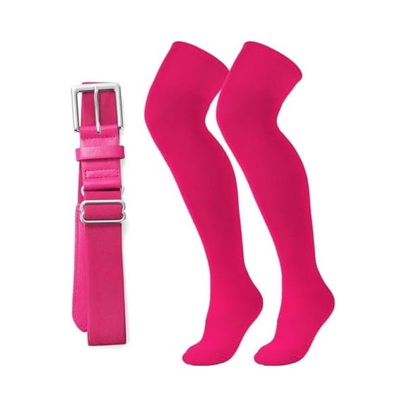 Eryueer Over the Knee Baseball Socks and Belt Combo Set for Youth Pink Softball Socks with Adjustable Belt