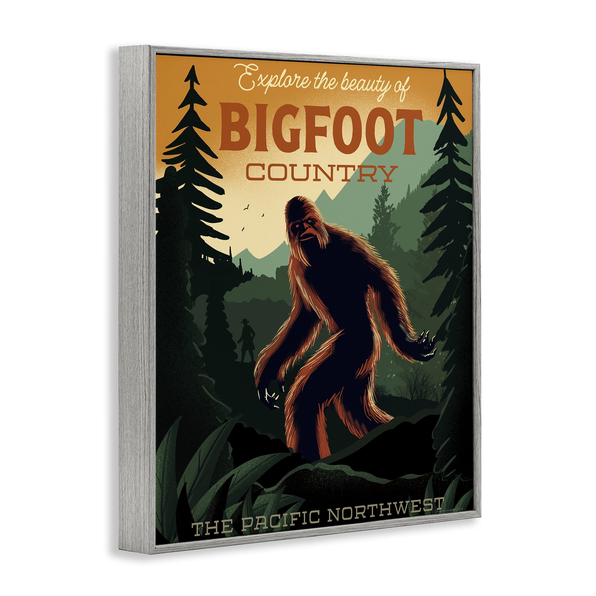 Stupell Industries Cryptid Tourism Wildlife Gray Framed Giclee Art, design by Omar Escalante