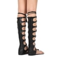thumbnail image 3 of Women Knee High Lace Up Thong Gladiator Flat Sandal HF47, 3 of 3