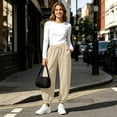 thumbnail image 6 of Lnmiateer Cozy Fleece Jogger Pants for Women High Rise Drawstring Waist Barrel Leg Pockets Street Daily Winter Warm Casual Wear, 6 of 9