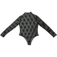 thumbnail image 2 of Womens Mesh Long Sleeve Bodysuit Round Neck Sheer Leotards Print Bodysuit Top with Snap Crotch, 2 of 5