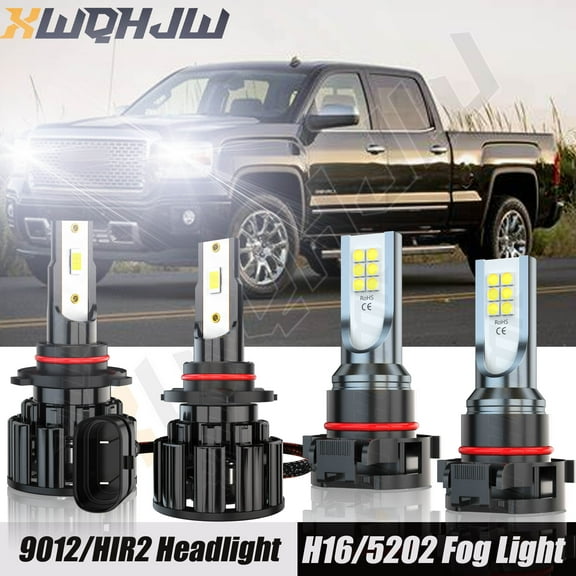 For GMC Sierra 2500 3500 2014-2015 9012/HIR2 Led Headlights High Low Beam 5202/H16 Fog Light Bulbs 4pc