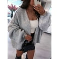thumbnail image 3 of Womens Oversized Cardigan Sweaters 2025 Fall Long Lantern Sleeve Knit Open Front Light-Weight Sweater Light Gray S, 3 of 8