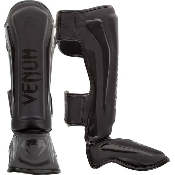Espinilleras Venum Elite, color negro mate, talla XL