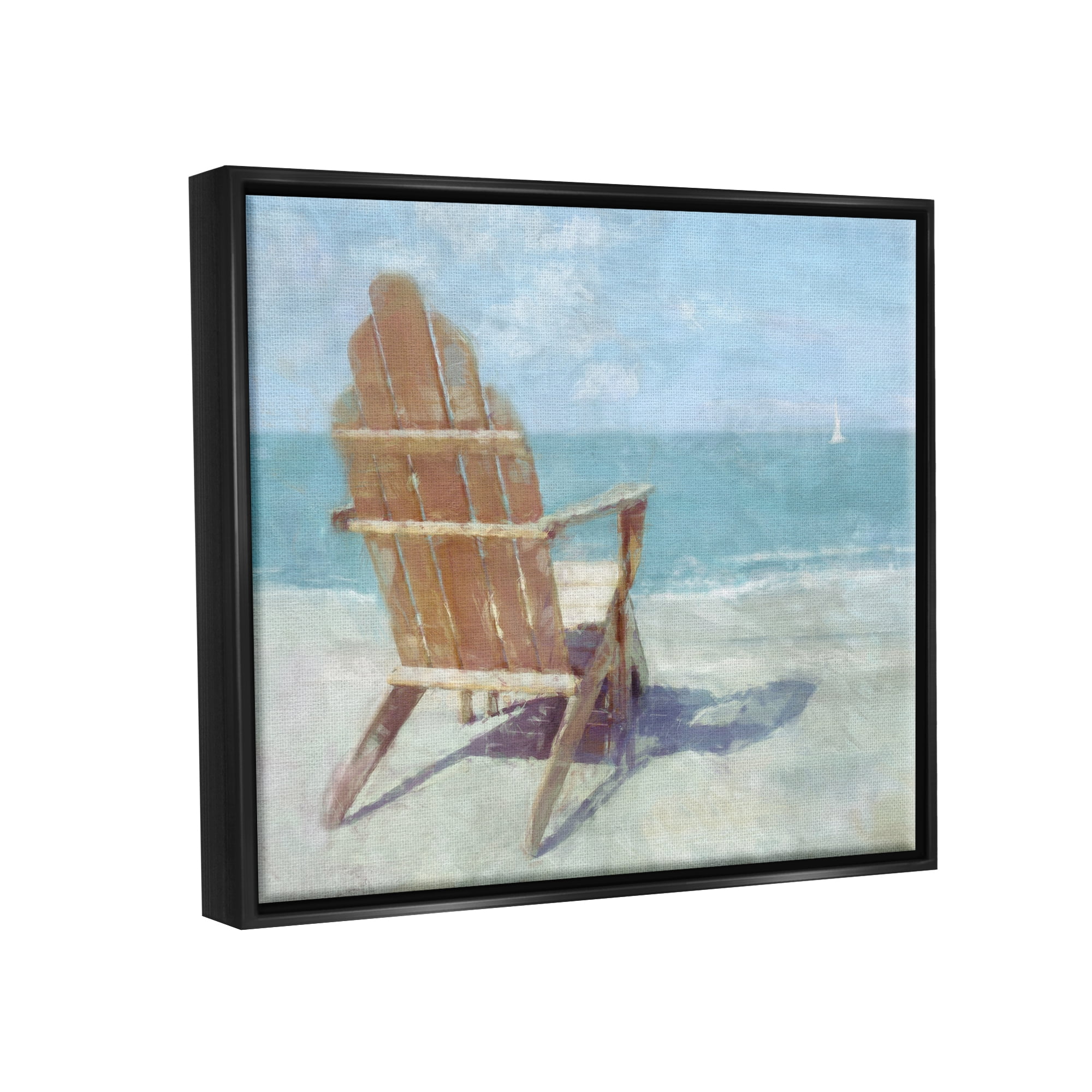 Stupell Industries Beach Chair by Shore Nature Painting Black Floater Framed Art Print Wall Art, 21 x 17