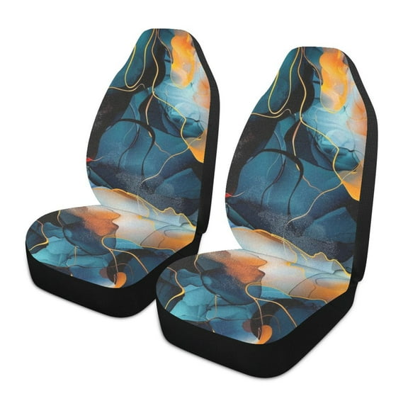 ALAZA Marble with Blue Car Seat Covers 2 PCs Universal Auto Front Seats Interior Protector