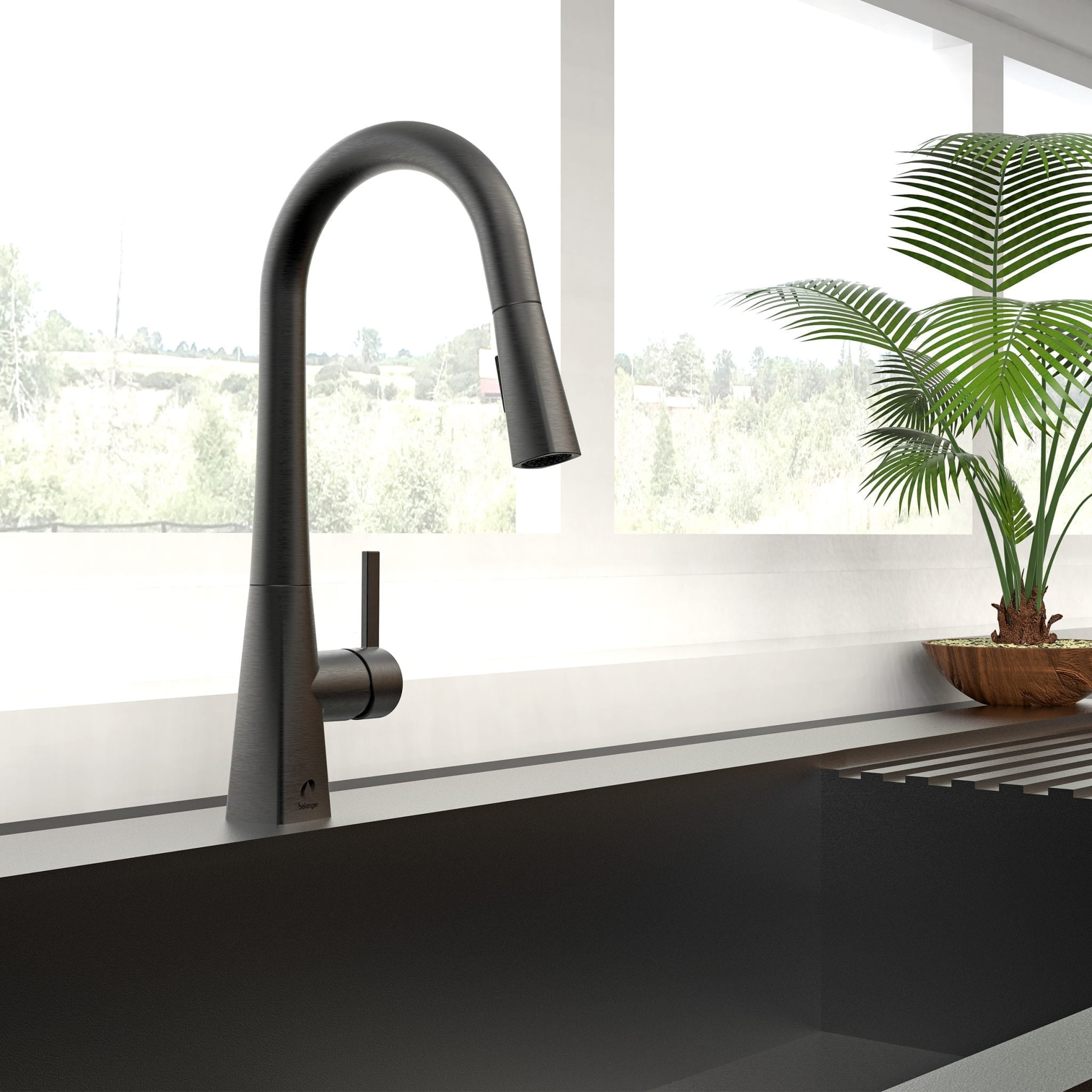 Belanger EVO78CBSS Single Handle Pull-Down Kitchen Faucet, Black Stainless Steel