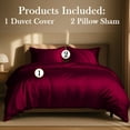 thumbnail image 3 of Amay Satin Silk Queen Duvet Cover Set (90"×90", Burgundy ) – Luxurious Glossy Finish – Ideal for Master Bedrooms, Hotel-Inspired Décor – 3-Piece Set, 3 of 5