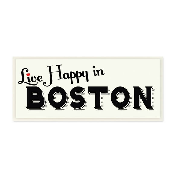 The Stupell Home Decor Collection Live Happy In Boston Red Heart Typography Wall Plaque Art, 7 x 0.5 x 17