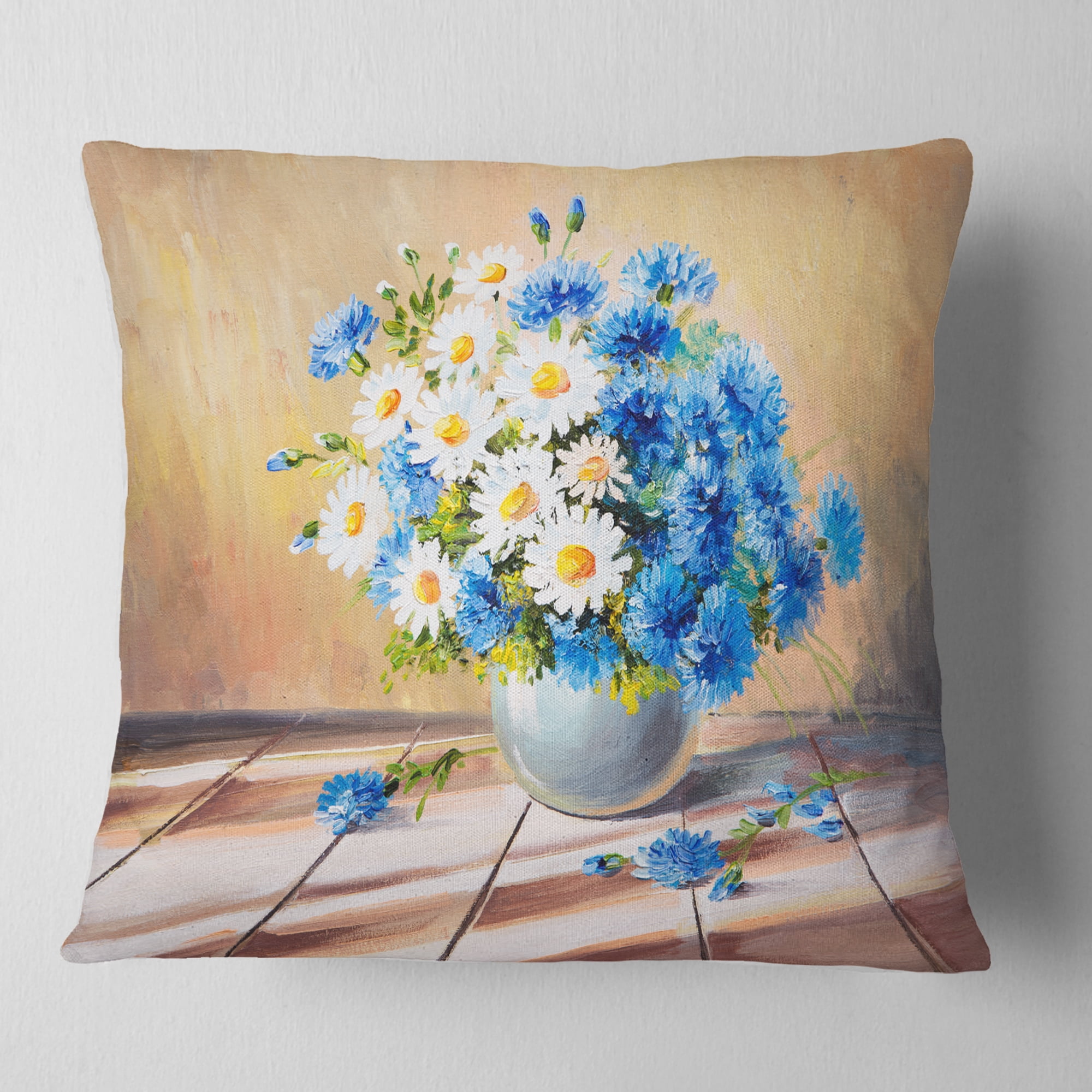Designart Bouquet on Wooden Table - Floral Throw Pillow - 18x18