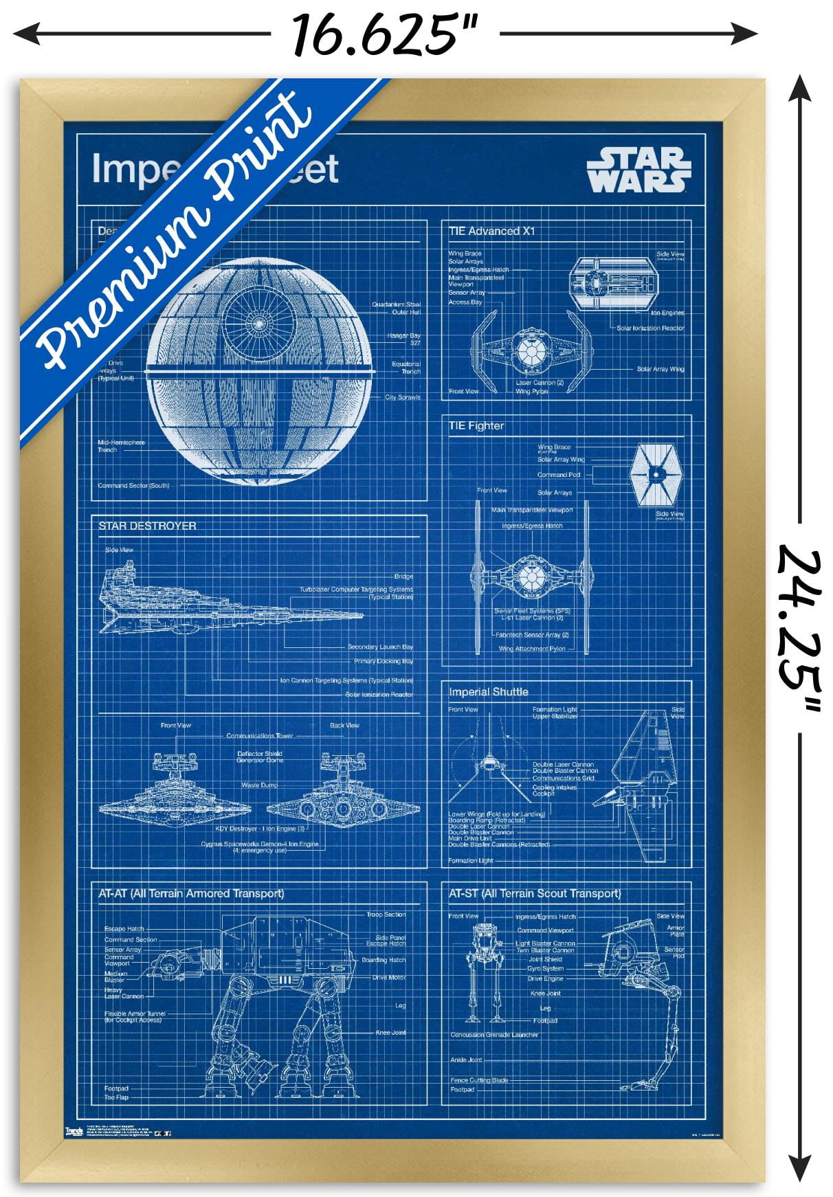 Star Wars: Saga - Imperial Blueprint Wall Poster, 14.725" x 22.375", Framed