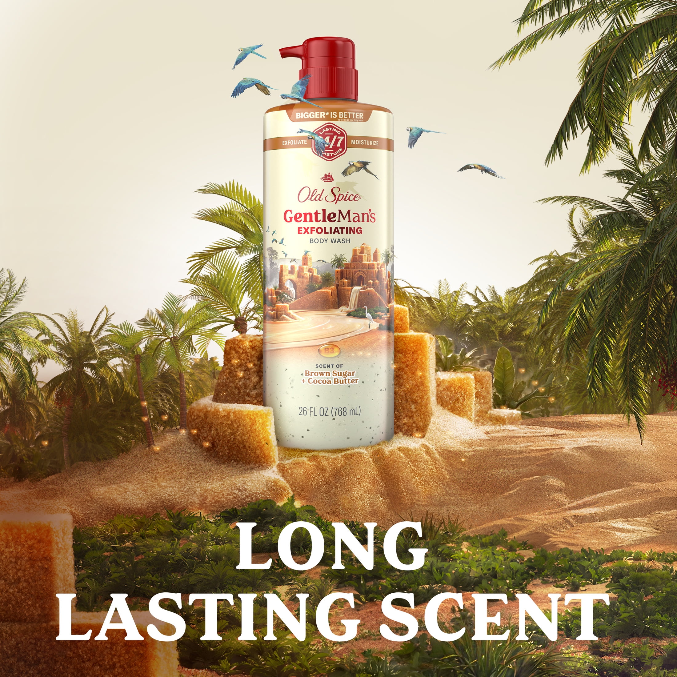 Old Spice Men's Body Wash for Men, Brown Sugar and Cocoa Butter, 24/7 Shower Fresh, 18 oz, Exfoliation + Moisturization, 26oz