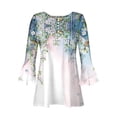 thumbnail image 4 of Ayolanni Women 3/4 Sleeve Graphic Tunic Tops Trendy 2023 Summer Casual v Neck Empire Waist t-Shirt Blouse, 4 of 5