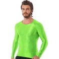 thumbnail image 3 of Jhaoyu Men's Glossy Long Sleeve Compression Shirts Athletic Workout Sports Rash Guard Undershirt Fluorescent Green M, 3 of 6