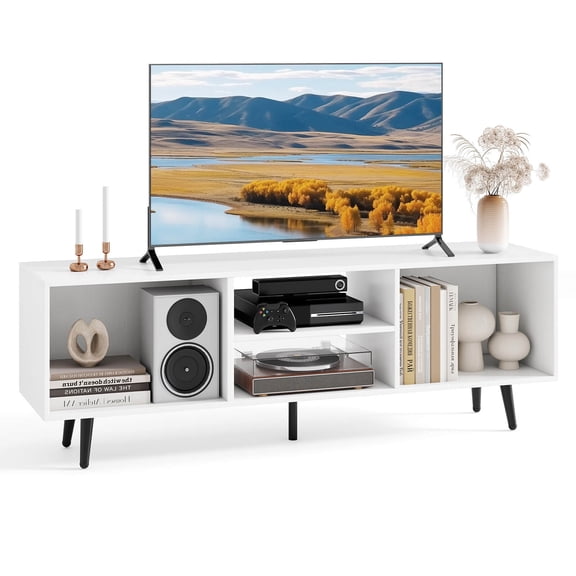 Costway 47.5" Console Cabinet for 55-Inch TVs with Storage Shelves Heavy-duty Metal Legs White