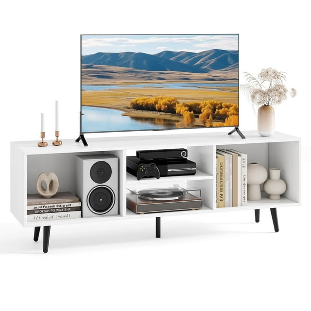 Costway 47.5" Console Cabinet for 55-Inch TVs with Storage Shelves Heavy-duty Metal Legs White