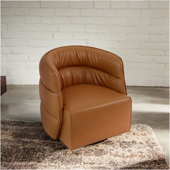 JERFIT Walden Mid-Century Modern Leather Swivel Chair with Armrests for Living Room, Office, Tan