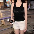 thumbnail image 6 of Women’s Y2K Rhinestone Letter Tank Top, Slim Fit Sleeveless Camisole, Stretch Casual Layering Top, 6 of 6