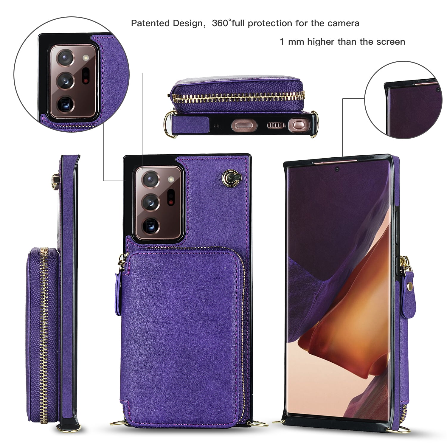 TECH CIRCLE For Galaxy Note 10+ Wallet Case,Card Holder Phone Case for Women, Zipper PU Leather Purse Kickstand Folio Flip Case with Crossbody Strap for Samsung Galaxy Note 10 Plus 5G 6.8” 2019,Purple