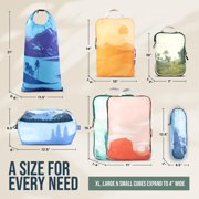 TRIPPED Travel Gear 7-Piece Extra-Large Compression Packing Cubes for Luggage, Travel Graphic