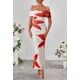 thumbnail image 2 of Vestido largo MEROKEETY para mujer con hombros descubiertos, floral, rojo, 2 of 8